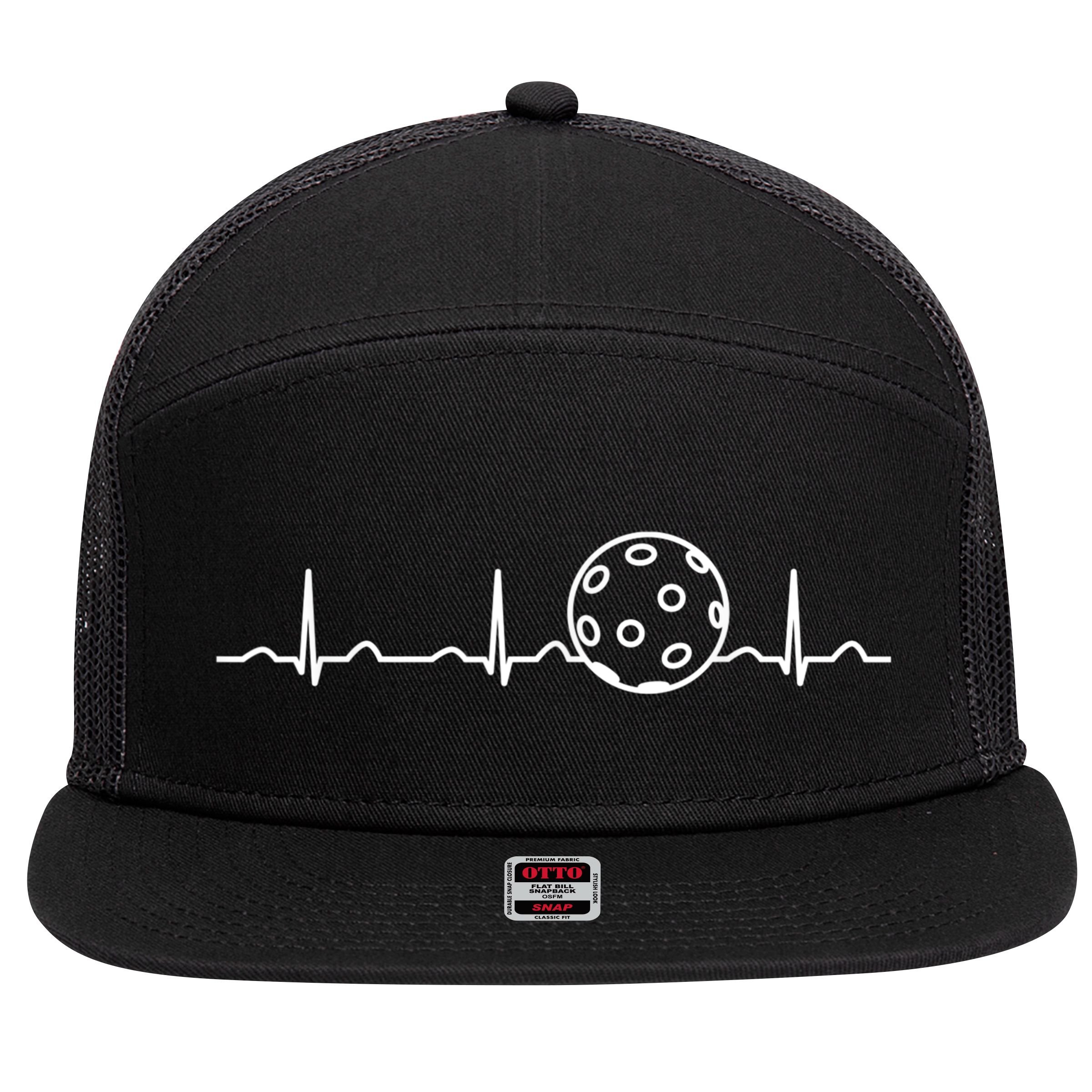 Funny Pickleball Ball Heartbeat Apparel Player Fan Mens Boys 7 Panel Mesh Trucker Snapback Hat