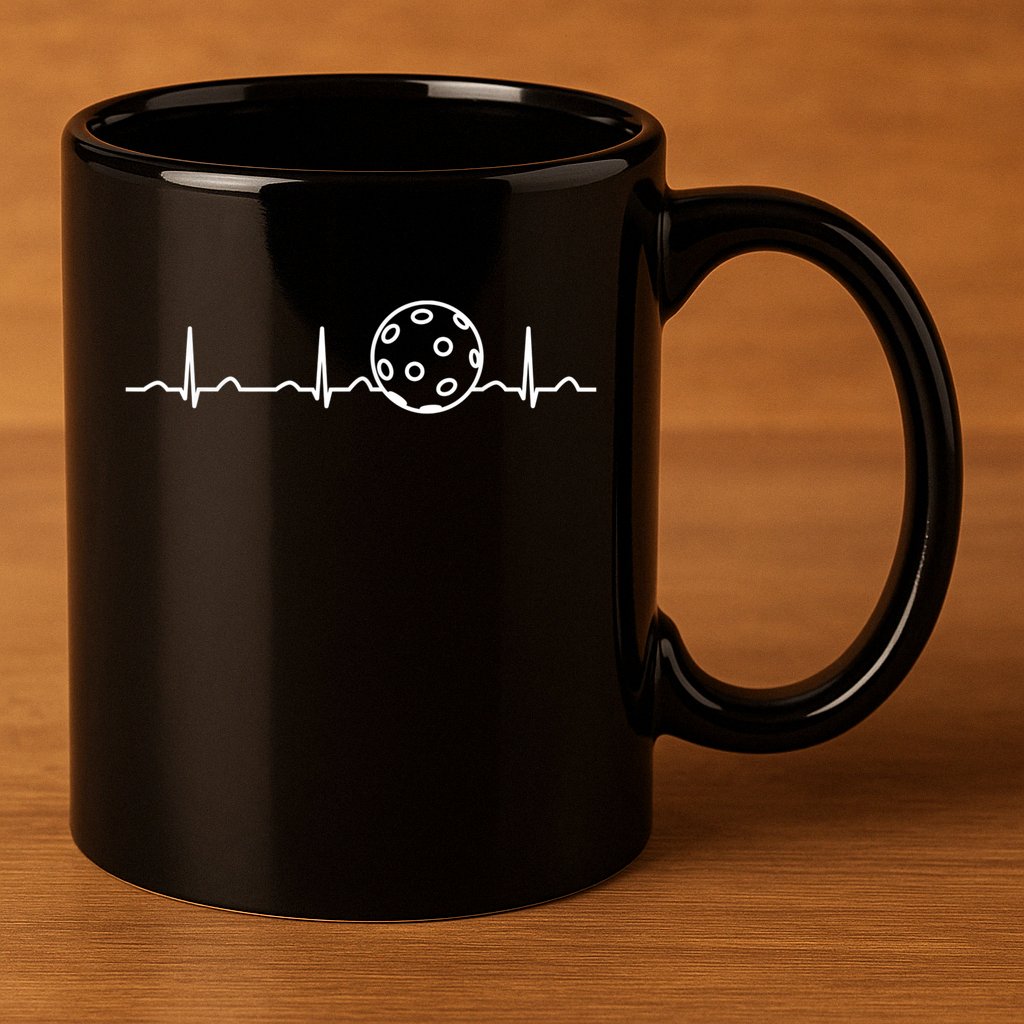 Funny Pickleball Ball Heartbeat Apparel Player Fan Mens Boys 11oz C Handle Ceramic Mug