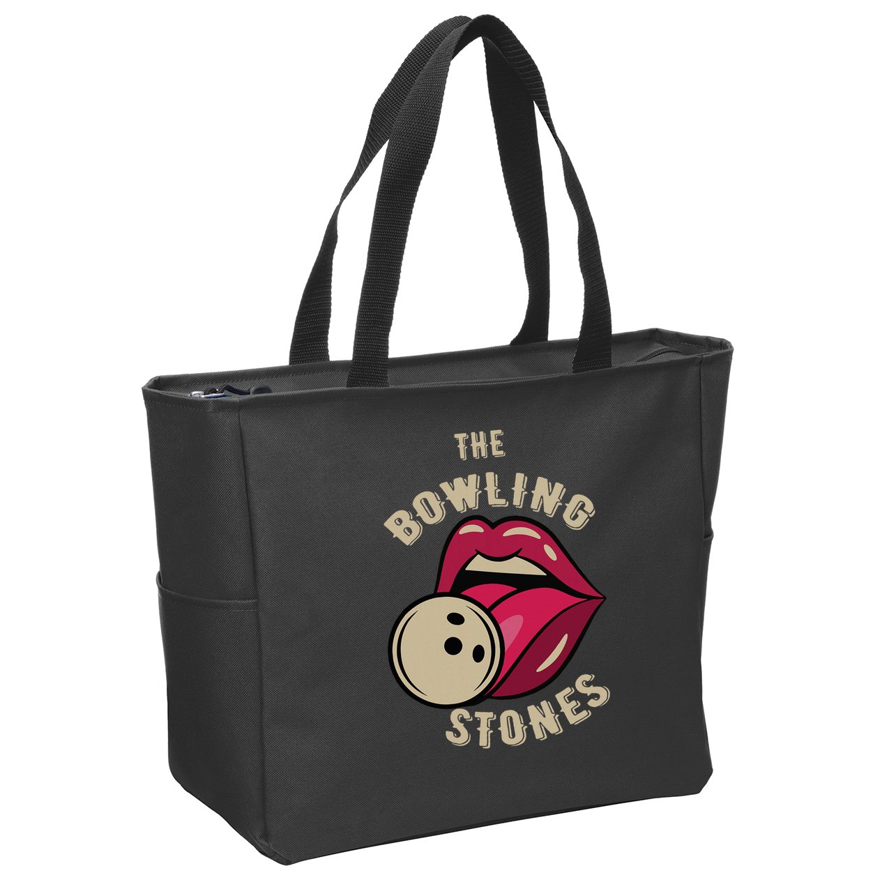 Funny Pun Bowling Stone Zip Tote Bag