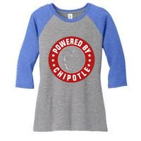 Funny Powered By Chipotle Design Chili Pepper Women's Tri-Blend 3/4-Sleeve Raglan Shirt