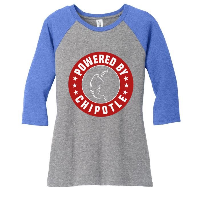 Funny Powered By Chipotle Design Chili Pepper Women's Tri-Blend 3/4-Sleeve Raglan Shirt