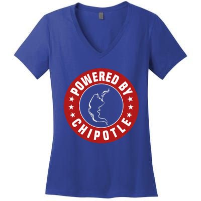 Funny Powered By Chipotle Design Chili Pepper Women's V-Neck T-Shirt