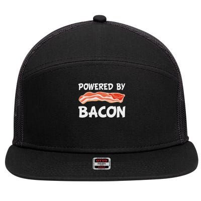 Funny Powered By Bacon Bacon Lovers Gift 7 Panel Mesh Trucker Snapback Hat
