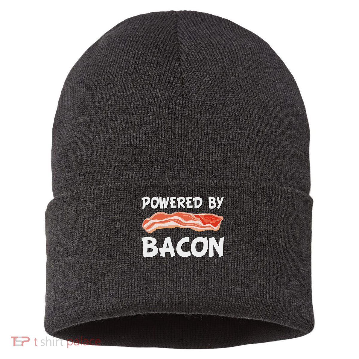 Funny Powered By Bacon Bacon Lovers Gift Sustainable Knit Beanie
