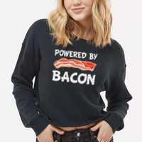 Funny Powered By Bacon Bacon Lovers Gift Cropped Pullover Crew