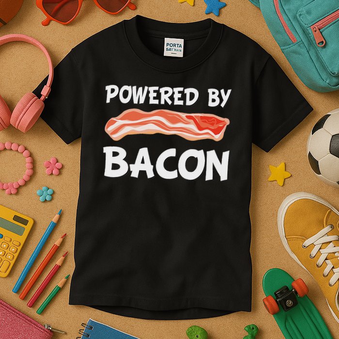 Funny Powered By Bacon Bacon Lovers Gift Kids T-Shirt