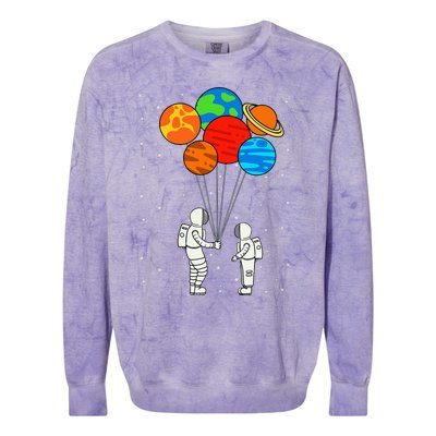 funny Planet Balloons Astronaut Galaxy Space Outer Colorblast Crewneck Sweatshirt