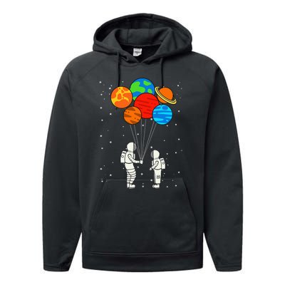 funny Planet Balloons Astronaut Galaxy Space Outer Performance Fleece Hoodie