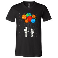 funny Planet Balloons Astronaut Galaxy Space Outer V-Neck T-Shirt