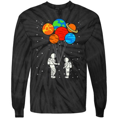 funny Planet Balloons Astronaut Galaxy Space Outer Tie-Dye Long Sleeve Shirt