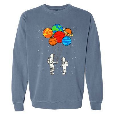 funny Planet Balloons Astronaut Galaxy Space Outer Garment-Dyed Sweatshirt