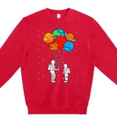 funny Planet Balloons Astronaut Galaxy Space Outer Premium Crewneck Sweatshirt