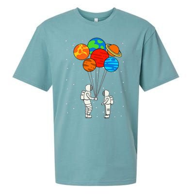 funny Planet Balloons Astronaut Galaxy Space Outer Sueded Cloud Jersey T-Shirt