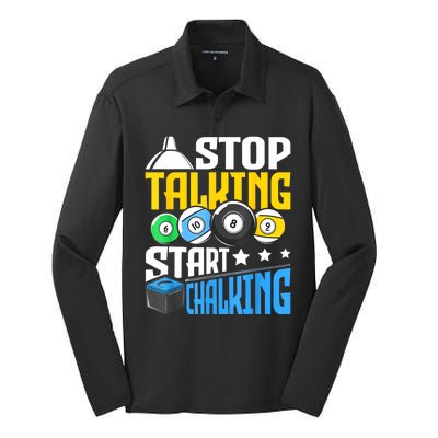 Funny Pool Billiard Player Stop Talking Start Chalking Gift Silk Touch Performance Long Sleeve Polo