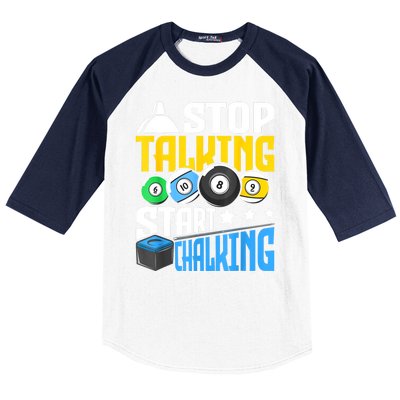 Funny Pool Billiard Player Stop Talking Start Chalking Gift Baseball Sleeve Shirt