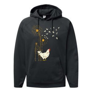 Farmer Poultry Bird Flower Farm Animal Dandelion Chicken Performance Fleece Hoodie