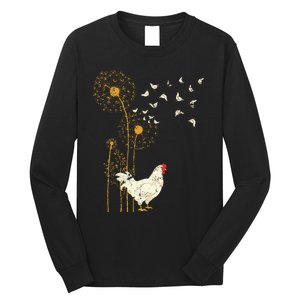 Farmer Poultry Bird Flower Farm Animal Dandelion Chicken Long Sleeve Shirt