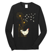 Farmer Poultry Bird Flower Farm Animal Dandelion Chicken Long Sleeve Shirt