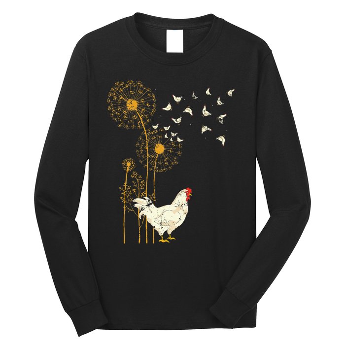 Farmer Poultry Bird Flower Farm Animal Dandelion Chicken Long Sleeve Shirt