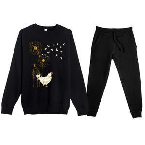 Farmer Poultry Bird Flower Farm Animal Dandelion Chicken Premium Crewneck Sweatsuit Set