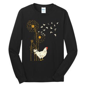 Farmer Poultry Bird Flower Farm Animal Dandelion Chicken Tall Long Sleeve T-Shirt