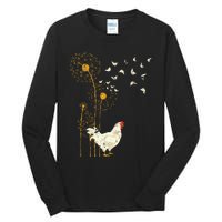 Farmer Poultry Bird Flower Farm Animal Dandelion Chicken Tall Long Sleeve T-Shirt