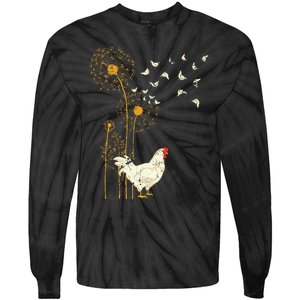 Farmer Poultry Bird Flower Farm Animal Dandelion Chicken Tie-Dye Long Sleeve Shirt