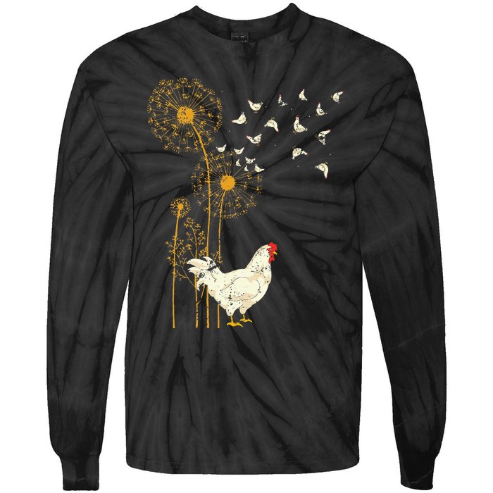 Farmer Poultry Bird Flower Farm Animal Dandelion Chicken Tie-Dye Long Sleeve Shirt