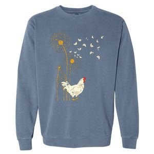 Farmer Poultry Bird Flower Farm Animal Dandelion Chicken Garment-Dyed Sweatshirt