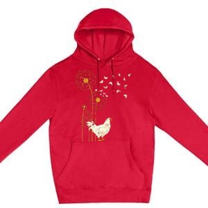 Farmer Poultry Bird Flower Farm Animal Dandelion Chicken Premium Pullover Hoodie