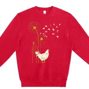 Farmer Poultry Bird Flower Farm Animal Dandelion Chicken Premium Crewneck Sweatshirt