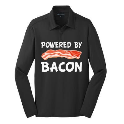 Funny Powered By Bacon Bacon Lovers Silk Touch Performance Long Sleeve Polo