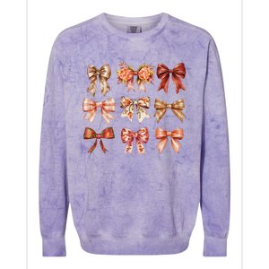 Fall Pumpkin Bow Coquette Autumn Leaves Thanksgiving Colorblast Crewneck Sweatshirt