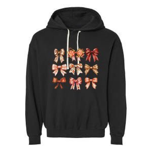 Fall Pumpkin Bow Coquette Autumn Leaves Thanksgiving Garment-Dyed Fleece Hoodie