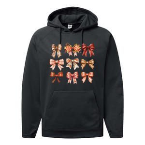 Fall Pumpkin Bow Coquette Autumn Leaves Thanksgiving Performance Fleece Hoodie