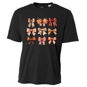 Fall Pumpkin Bow Coquette Autumn Leaves Thanksgiving Cooling Performance Crew T-Shirt