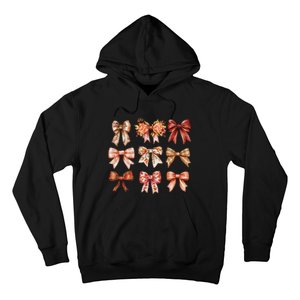 Fall Pumpkin Bow Coquette Autumn Leaves Thanksgiving Hoodie