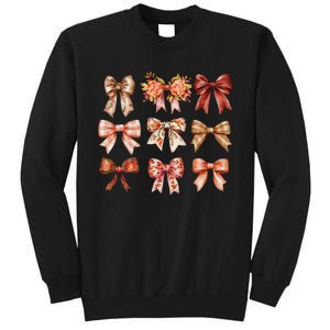 Fall Pumpkin Bow Coquette Autumn Leaves Thanksgiving Sweatshirt