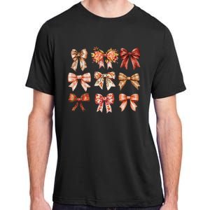 Fall Pumpkin Bow Coquette Autumn Leaves Thanksgiving Adult ChromaSoft Performance T-Shirt