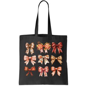 Fall Pumpkin Bow Coquette Autumn Leaves Thanksgiving Tote Bag