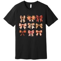 Fall Pumpkin Bow Coquette Autumn Leaves Thanksgiving Premium T-Shirt