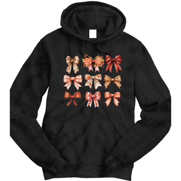 Fall Pumpkin Bow Coquette Autumn Leaves Thanksgiving Tie Dye Hoodie