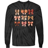 Fall Pumpkin Bow Coquette Autumn Leaves Thanksgiving Tie-Dye Long Sleeve Shirt