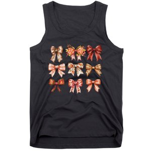 Fall Pumpkin Bow Coquette Autumn Leaves Thanksgiving Tank Top