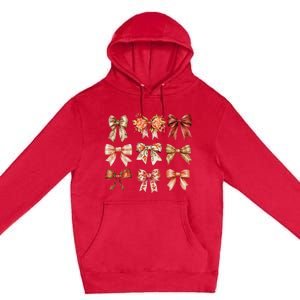 Fall Pumpkin Bow Coquette Autumn Leaves Thanksgiving Premium Pullover Hoodie