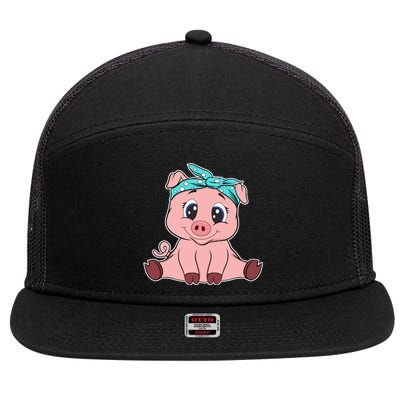 Funny Pig Bandana Gift Cute Little Piggy Lovers Gift Top 7 Panel Mesh Trucker Snapback Hat