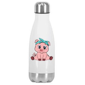 Funny Pig Bandana Gift Cute Little Piggy Lovers Gift Top Stainless Steel Insulated Water Bottle