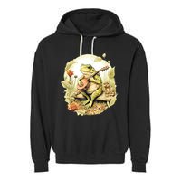 Frog Playing Banjo On Log Garment-Dyed Fleece Hoodie