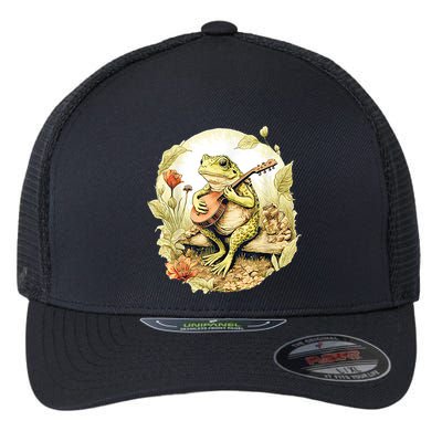 Frog Playing Banjo On Log Flexfit Unipanel Trucker Cap