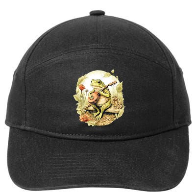 Frog Playing Banjo On Log 7-Panel Snapback Hat